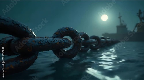 Rusty Chain Floating on Water During Moonlight Night