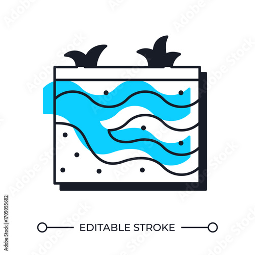Underground stream offset shadow line icon. Subterranean river as freshwater source. Ground water research. Bold outline symbol with solid blue fill. Modern flat illustration. Editable stroke