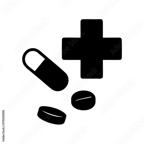 Minimalist depiction of medication and health symbol, indicating pharmaceutical care and assistance