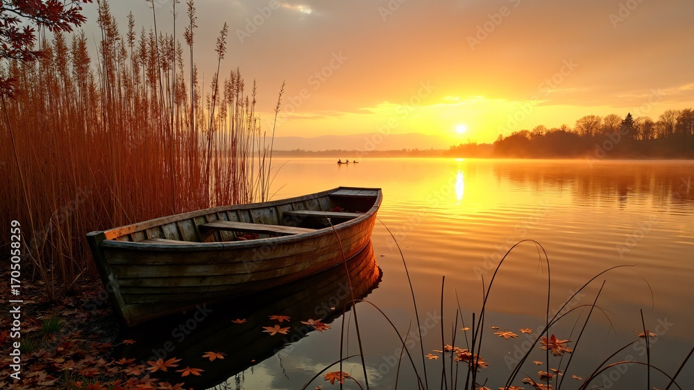 Obraz premium Wooden Boat at Sunset