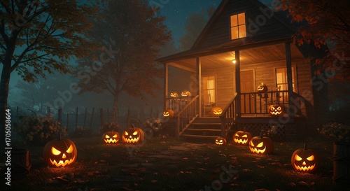 Haunted house at night