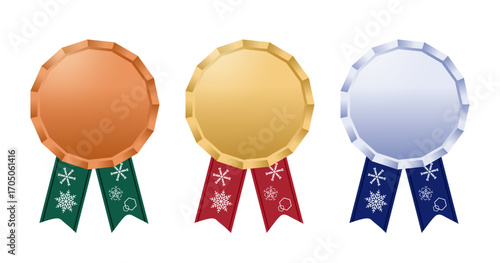 クリスマスリボン付きメダルセット 雪の結晶入り