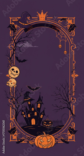 halloween frame with pumpkin and bats
