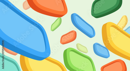 Vibrant abstract pattern of floating, multi-colored, smooth pebble-like shapes with rounded edges.