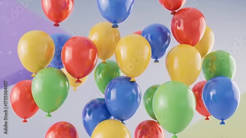 Vibrant Colorful Balloons Floating Upwards on a Light Background