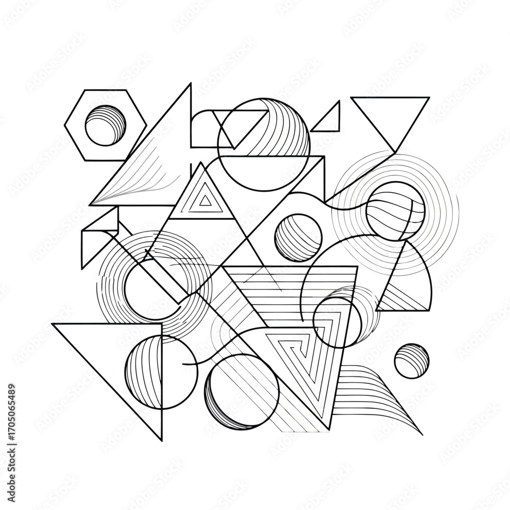 Vector illustration of abstract geometric shapes with lines and circles