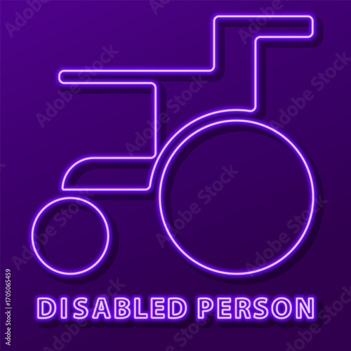 disabled person neon sign, modern glowing banner design, colorful modern design trends on black background. Vector illustration.