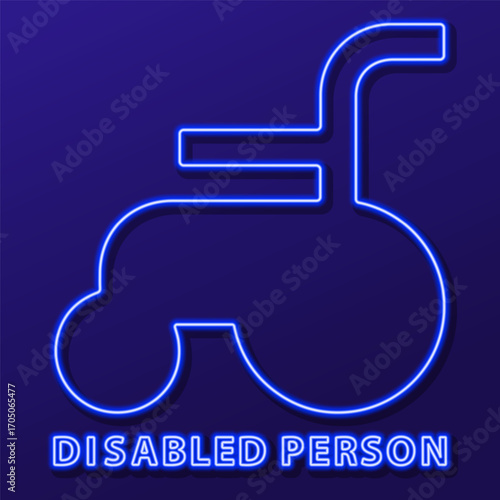 disabled person neon sign, modern glowing banner design, colorful modern design trends on black background. Vector illustration.