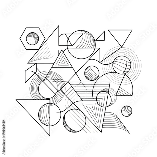 Vector illustration of abstract geometric shapes with lines and circles