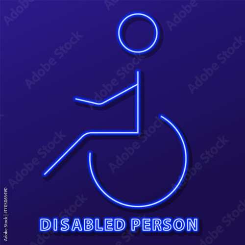 disabled person neon sign, modern glowing banner design, colorful modern design trends on black background. Vector illustration.