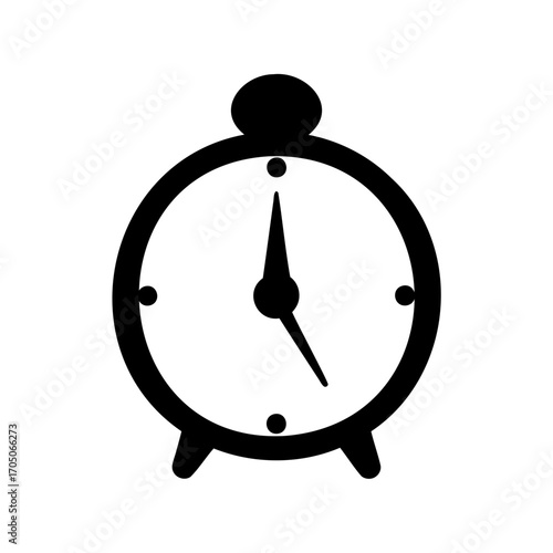 Black and white illustration of an old style alarm clock icon