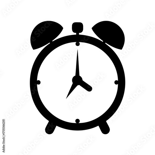 Simple Black and White Alarm Clock Illustration with Classic Bell Design