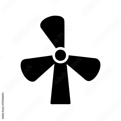 Sleek minimalist illustration of a stylized fan with four blades and circle
