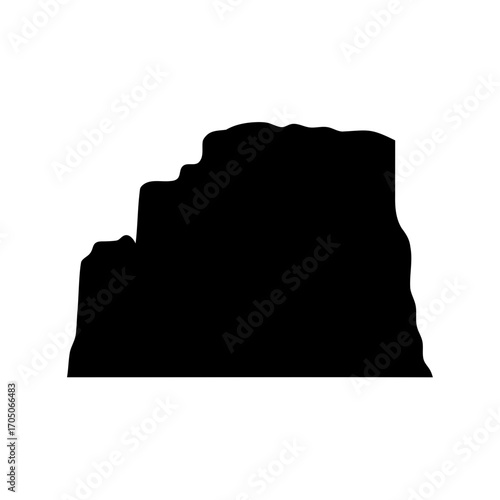 A minimalist black silhouette representing a layered geological formation or plateau landscape