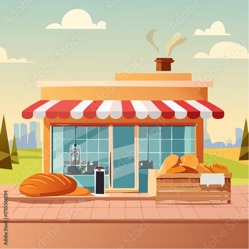 Bakery and bread. Vector modern illustration of pastry, loaf, croissant, bagel production and baking of bread