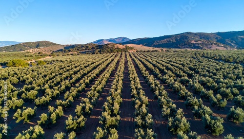 Expansive olive grove stretching to distant hills