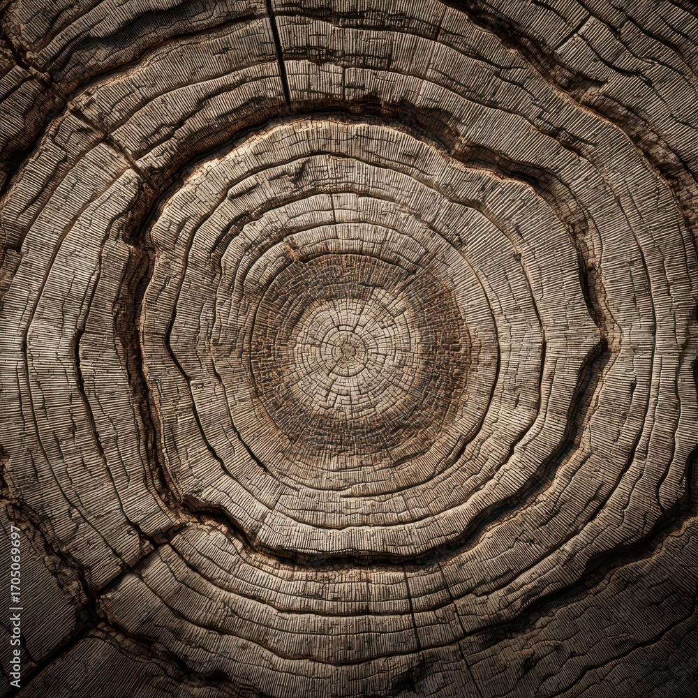 Fototapeta premium Detailed Tree Rings: Close-Up of a Cut Tree Trunk with Growth Rings