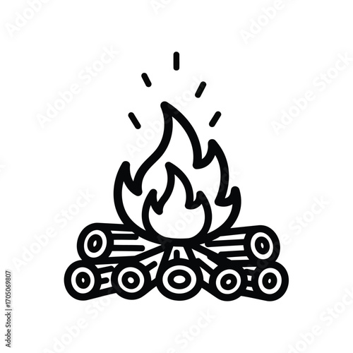 Vector illustration of campfire icon with flames and logs