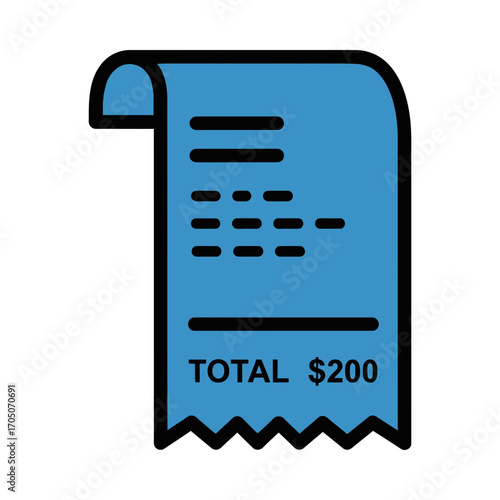 Blue receipt with total amount of two hundred dollars.