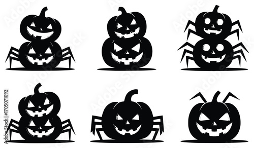 Spooky pumpkin and spider silhouettes: A collection of Halloween themed pumpkin and spider silhouettes, creating a spooky scene.