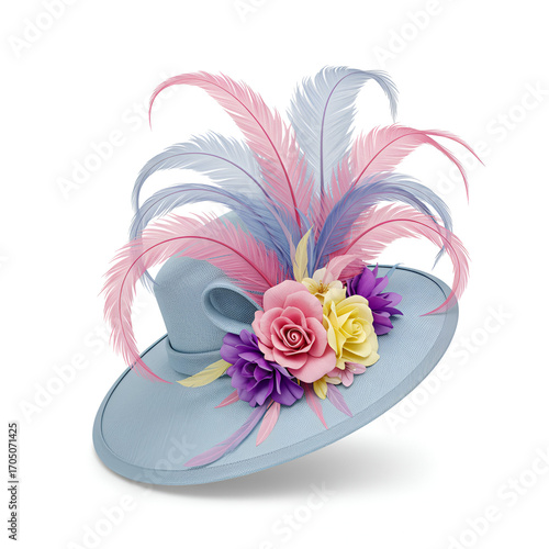 Elegant Blue Hat Feathered Floral Fascinator Accessory clipart illustration
