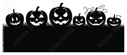 Spooky Pumpkin Silhouettes: A series of carved pumpkin silhouettes glow with an eerie light, conjuring the essence of Halloween spirit. Embodying the spirit of mischief and thrill.