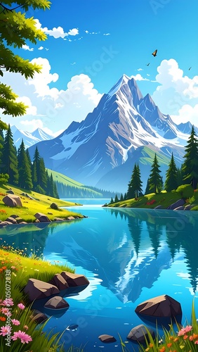 Peaceful mountain lake landscape