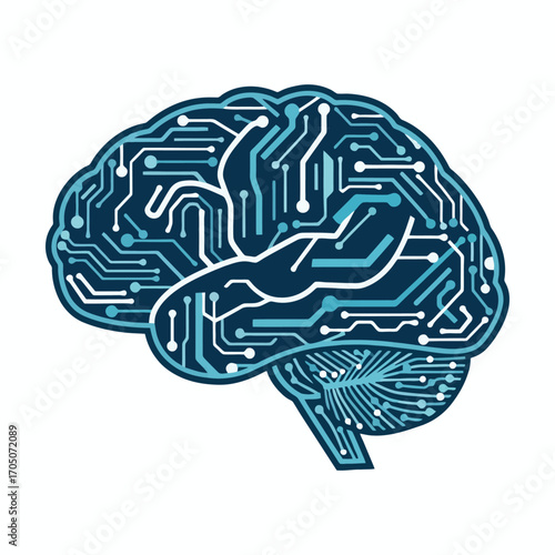A stylized human brain overlaid with intricate circuit board patterns, suggesting technological advancement in the mind.