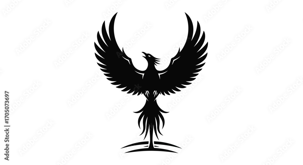Fototapeta premium Vector illustration of black silhouette of a phoenix bird
