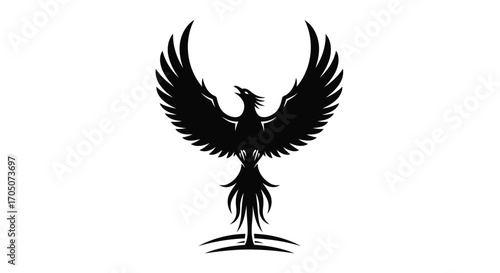 Vector illustration of black silhouette of a phoenix bird