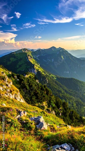 Mountain vista at sunset