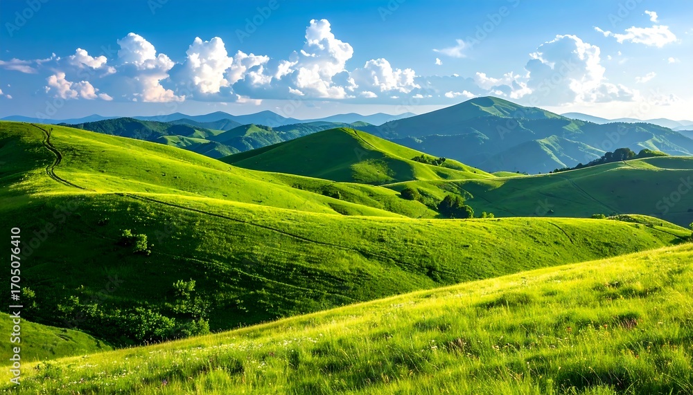 Obraz premium Picturesque Green Hills Under a Sunny Sky.