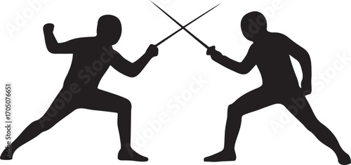Duel silhouette vector, depicting two combatants in action, ideal for historical and fight designs.