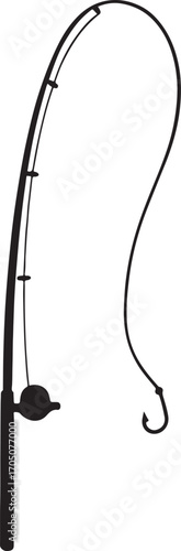 Fishing rod silhouette vector, perfect for angling, outdoor recreation, and sports design projects.