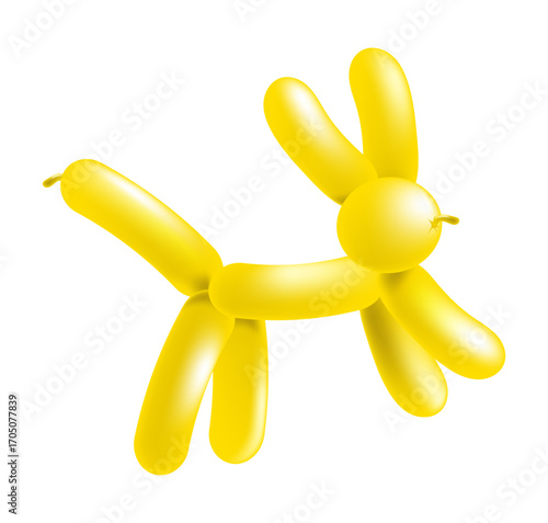 Yellow inflatable balloon twisted by a skilled magician into shape of a funny animal with long ears. Realistic vector isolated on white background