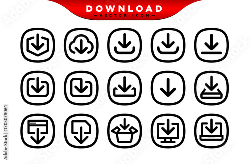 Creative 3D black download button icon. Down arrow bottom symbol. Click here button. Save cloud import icon, push button, mobile application.