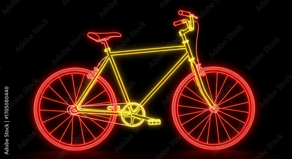 Fototapeta premium Glowing neon bicycle full body vehicle on black background