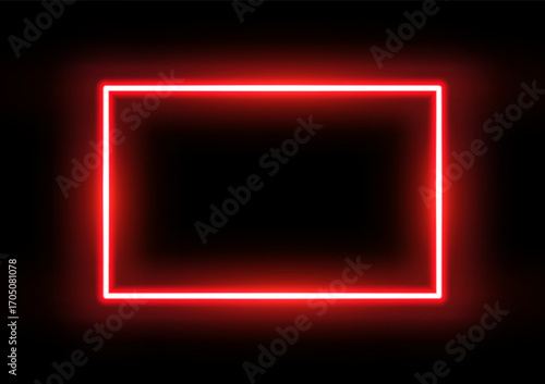 Realistic red led neon tube frame isolated on black background. Light effect photo frame. Detailed vector illustration