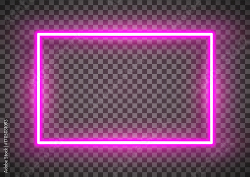 Realistic pink led neon tube frame isolated on transparent background. Light effect photo frame. Detailed vector illustration