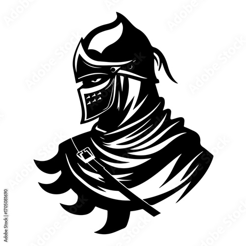 Unique Monochrome Vector Illustration Mamluk Warrior Soldier Fighter Medieval Knight Cavalry Heritage Isolated on Transparent Background
