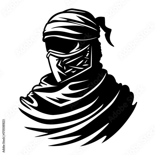 Detailed Monochrome Vector Illustration of Mamluk Knight Cavalry Medieval Warrior Soldier Fighter Isolated on Transparent Background
