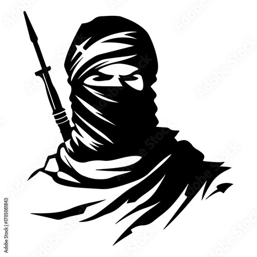 Detailed Monochrome Vector Illustration of Mamluk Knight Cavalry Medieval Warrior Soldier Fighter Isolated on Transparent Background
