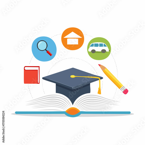 Education and Knowledge Academic Success Illustrated with Icons and Symbolic Elements