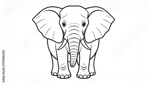 Elephant line art coloring book page outline drawing