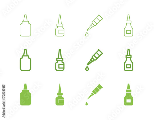 Glue Icon Set in Flat Solid Bold Line and Thin Line Style for Craft and Supplies Symbols