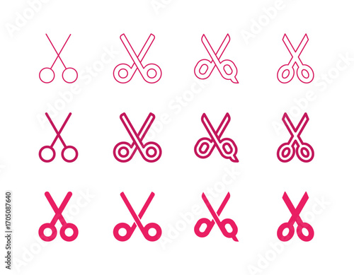 Scissors Icon Set in Flat Solid Bold Line and Thin Line Style for Cutting and Craft Symbols