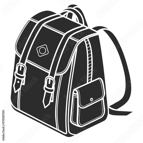 A stylish vintage style dark grey backpack with leather straps and buckles perfect for school or travel isolated on a white background