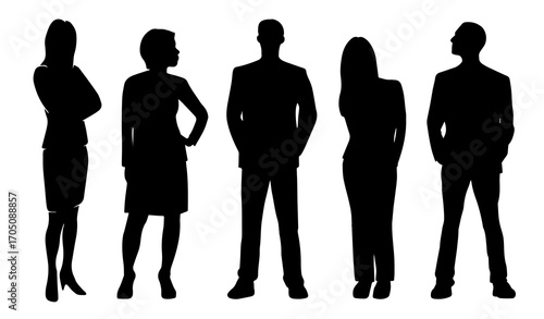 Business People Silhouettes Set – Vector Illustrations of Men and Women in Formal and Casual Attire