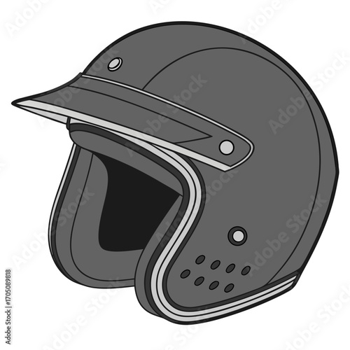 Classic gray retro motorcycle helmet with a visor and ear protection isolated on a white background vector illustration