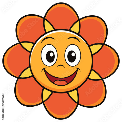 Smiling Flower Faces — Children's Cartoon Vector, Transparent Background